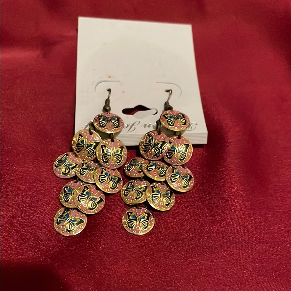 Fashion Jewelry Pink and Gold Chandelier Earrings